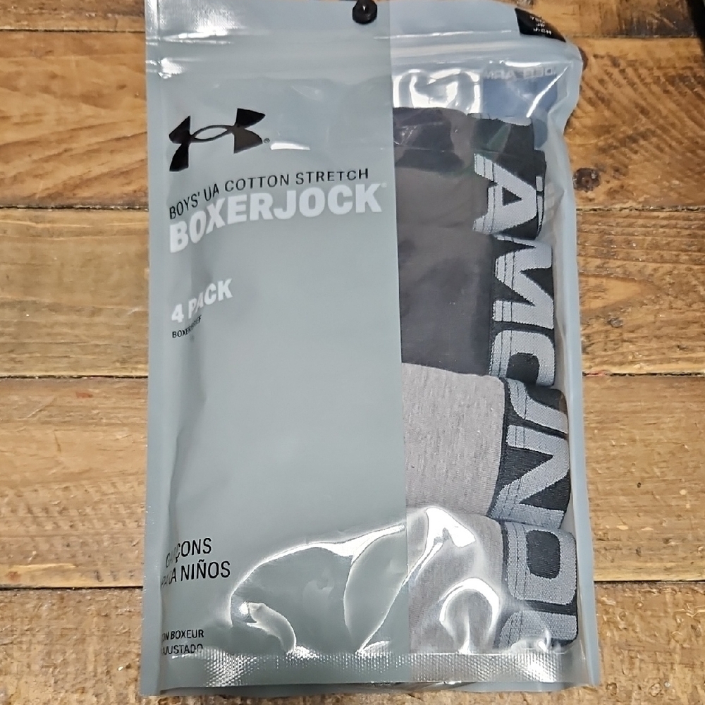 Under Armour Boys’ Core Cotton Boxer Briefs: 4 Pack: BLACK/GRAY: NEW IN PACK: S